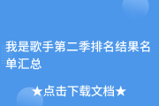 我是歌手第二季最新排名结果名单汇总