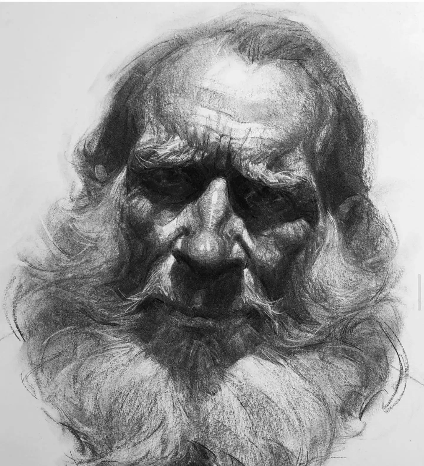 奥利弗·辛 炭笔肖像 黑白灰关系_人物素描图片简单_奥利弗·辛 肖像绘画 结构训练