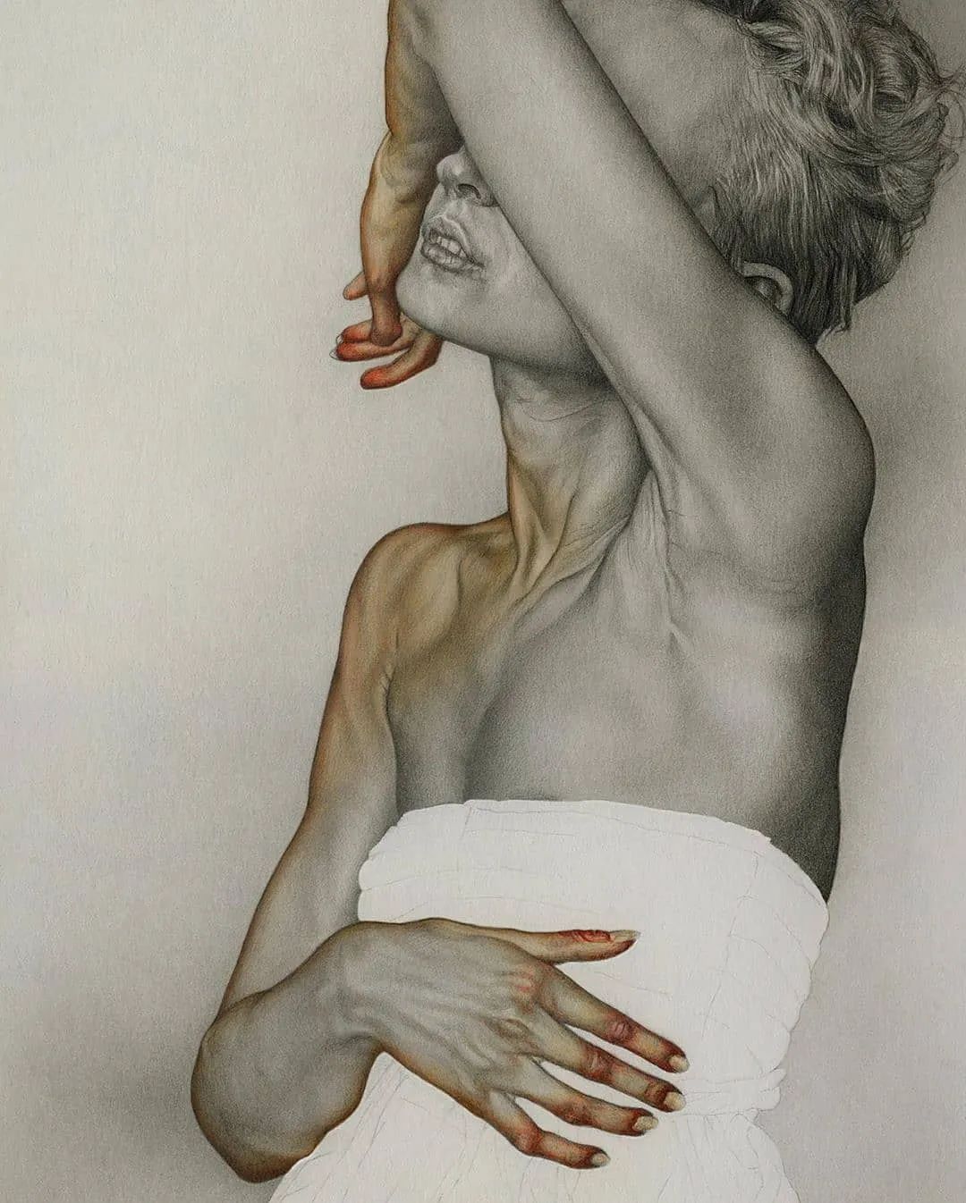 日本画家土屋正人人物素描细节刻画_土屋正人木炭条绘画技法明暗处理_人物素描图片简单