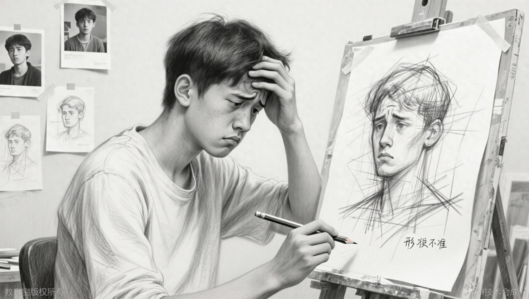 人物素描图片简单_素描头像骨点定位_比例技巧
