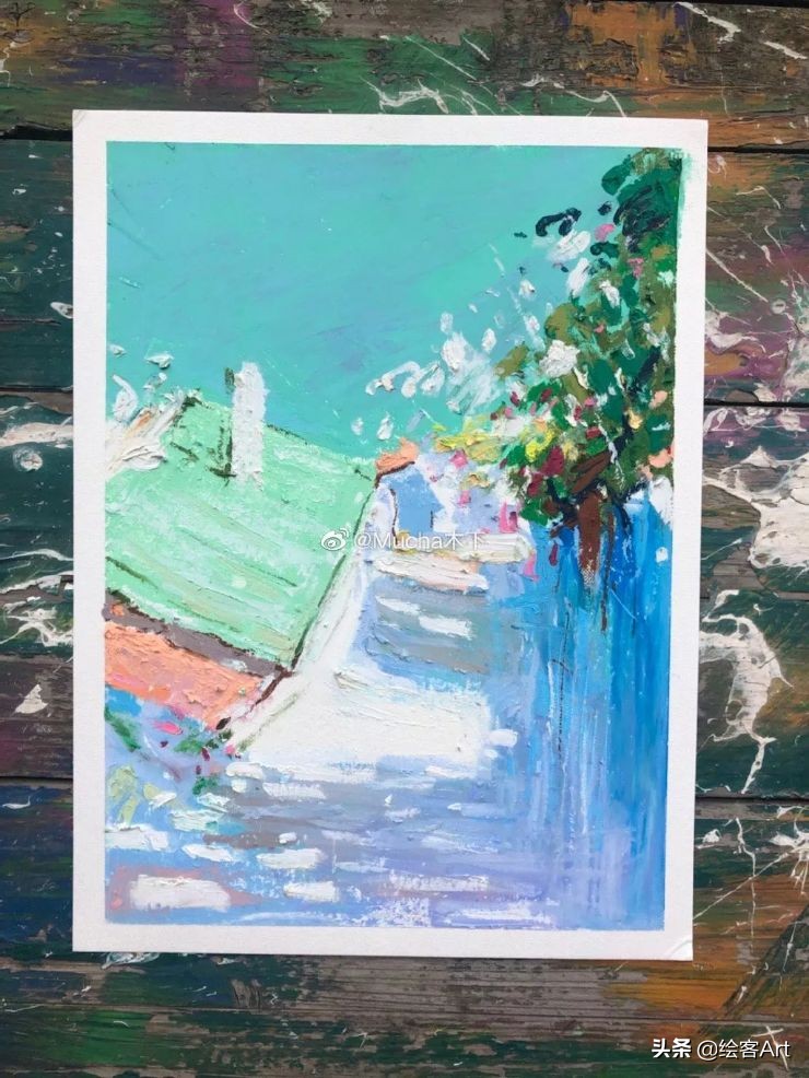 油画棒上色技巧_油画棒画画教程_夜间露天咖啡座油画棒