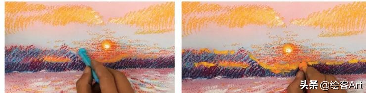 油画棒画画教程_油画棒上色技巧_夜间露天咖啡座油画棒