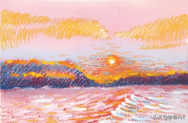 夜间露天咖啡座油画棒_油画棒上色技巧_油画棒画画教程