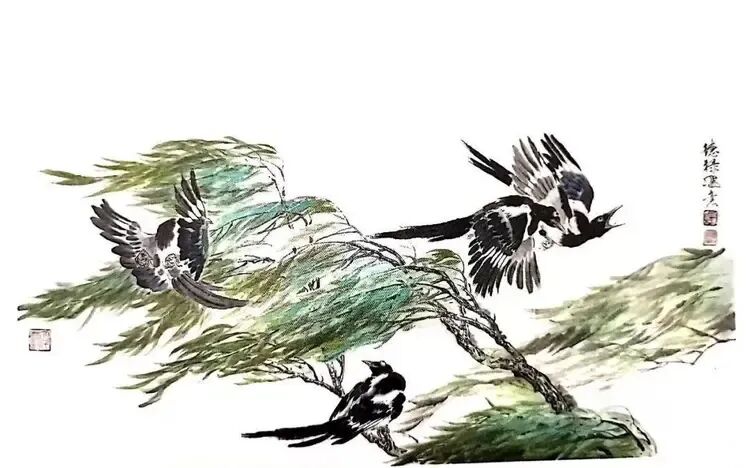 画写意喜鹊步骤_喜鹊国画创作技法_中国结图片 画法