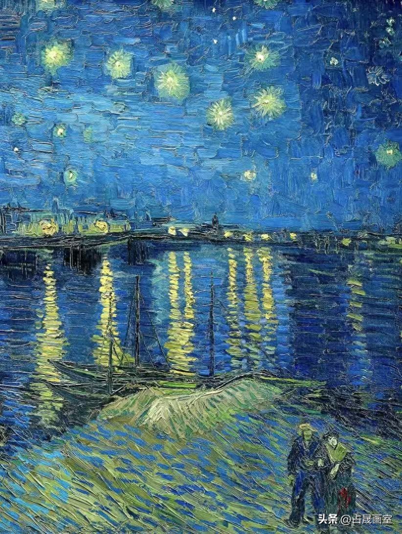 梵高作品英文简介_罗纳河上的星夜 梵高 后印象派 河海
