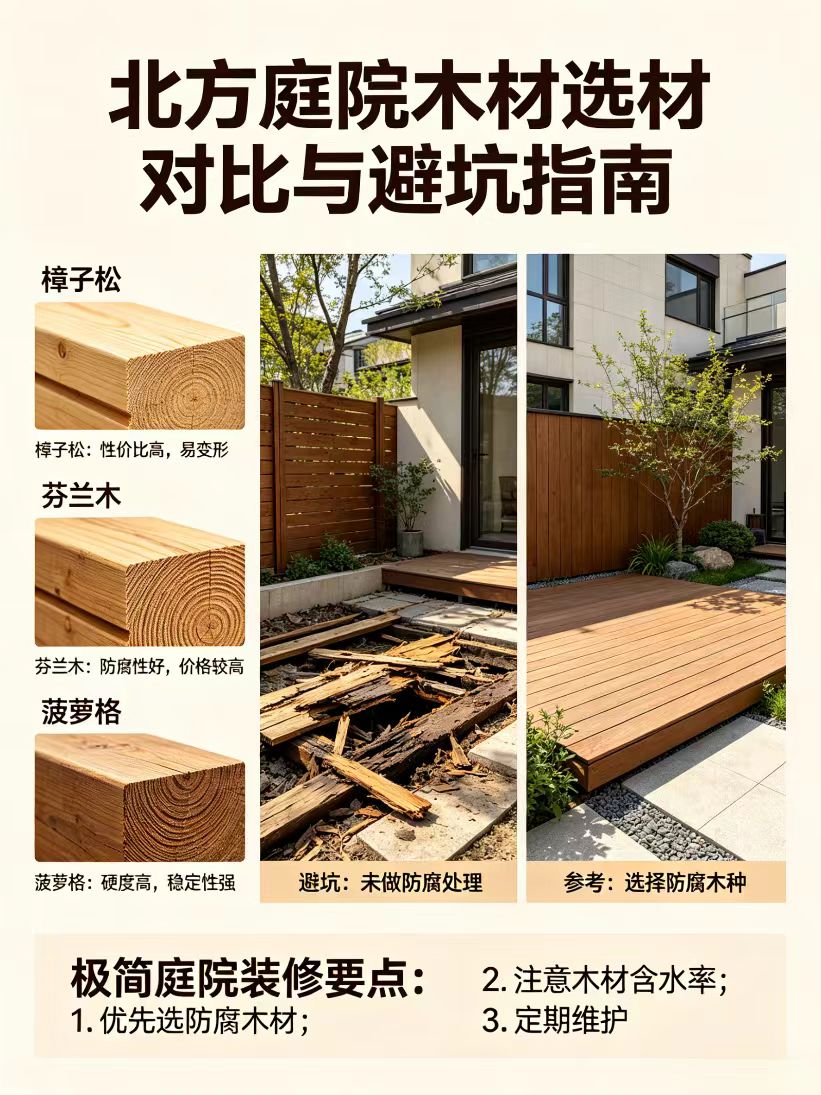 北方院子木地板炭化木防腐木塑木_庭院户外地材选择攻略_成都生态木厂家
