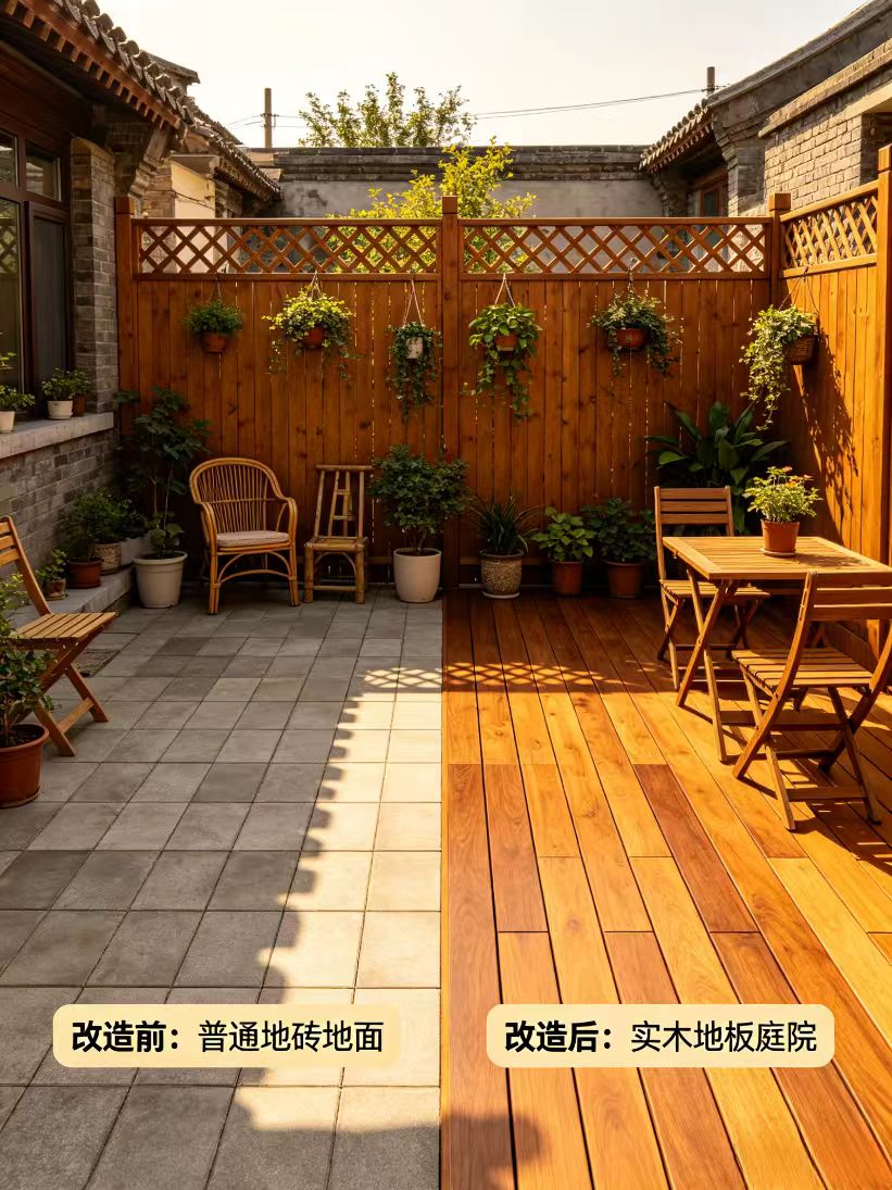 成都生态木厂家_北方院子木地板炭化木防腐木塑木_庭院户外地材选择攻略