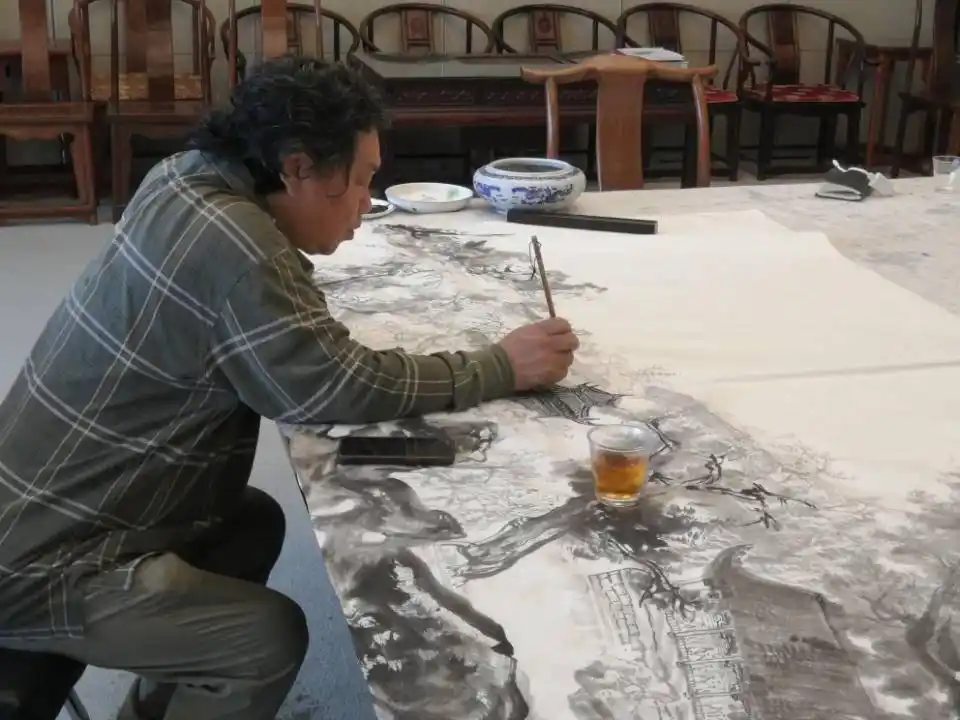 张宝珠画家书法_张宝珠鹊华春色写意山水画_张宝珠鹊华春色创作过程