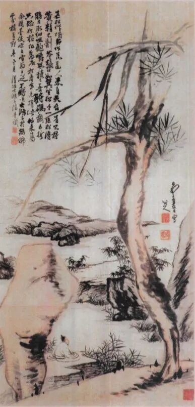 张大千书法 伪作_傅申沈阳文物商店八大山人石涛合作山水图_张大千伪八大山人石涛合作山水图