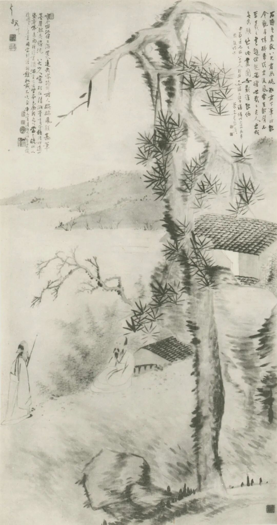 张大千伪八大山人石涛合作山水图_张大千书法 伪作_傅申沈阳文物商店八大山人石涛合作山水图