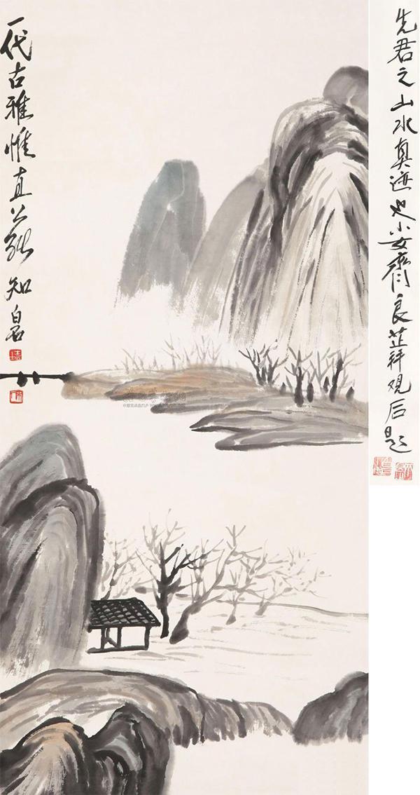 齐白石的松柏高立图_齐白石传人汤发周_齐良芷题鉴齐白石真迹