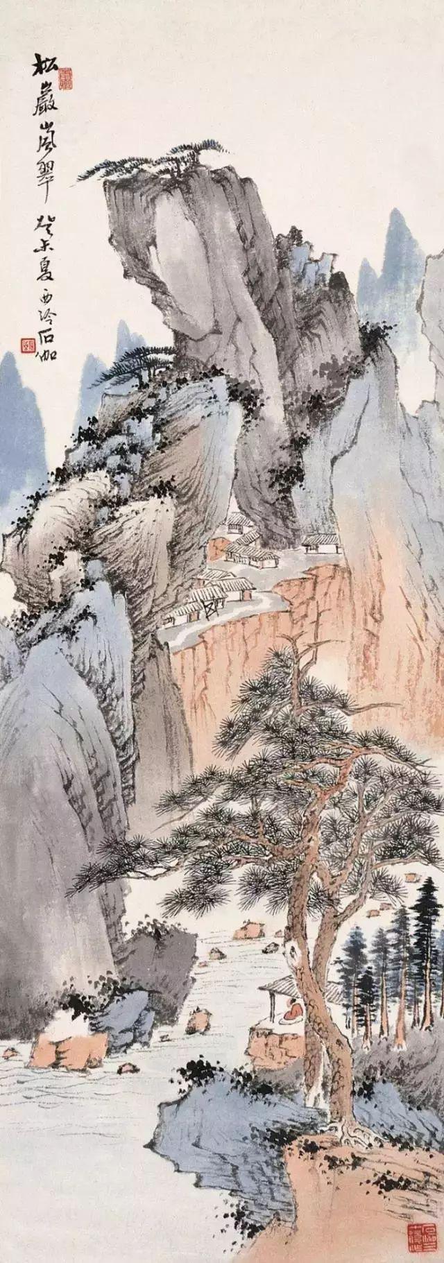 齐白石的松柏高立图_中国文人画松树名家作品_近现代名家山水画松