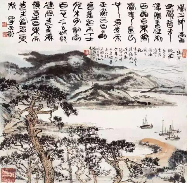中国文人画松树名家作品_近现代名家山水画松_齐白石的松柏高立图