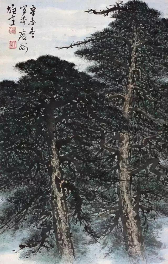 齐白石的松柏高立图_中国文人画松树名家作品_近现代名家山水画松