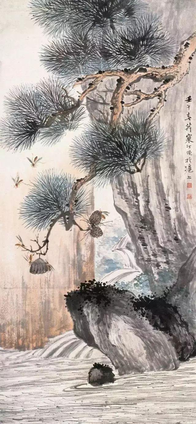 齐白石的松柏高立图_近现代名家山水画松_中国文人画松树名家作品