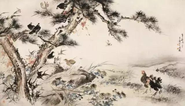 中国文人画松树名家作品_齐白石的松柏高立图_近现代名家山水画松