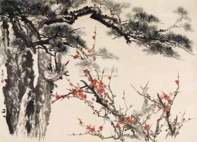 齐白石的松柏高立图_中国文人画松树名家作品_近现代名家山水画松