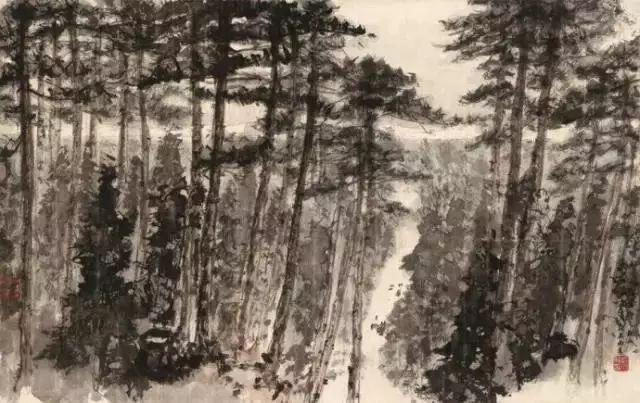 近现代名家山水画松_中国文人画松树名家作品_齐白石的松柏高立图