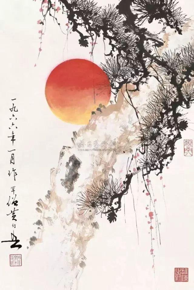 近现代名家山水画松_中国文人画松树名家作品_齐白石的松柏高立图