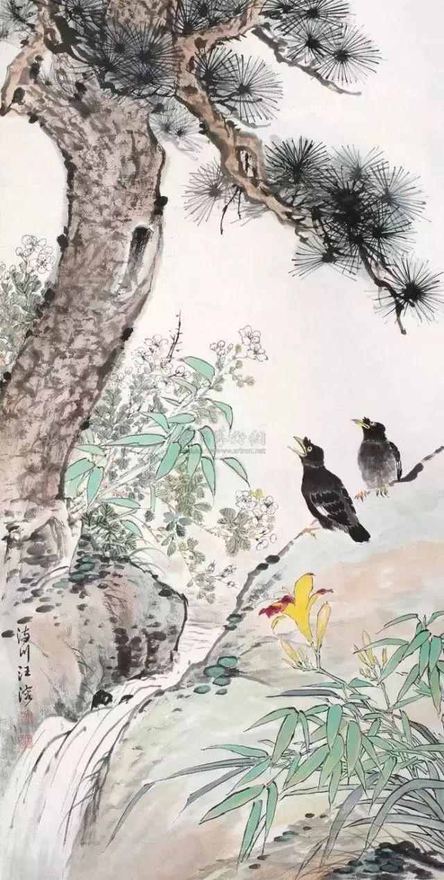近现代名家山水画松_齐白石的松柏高立图_中国文人画松树名家作品