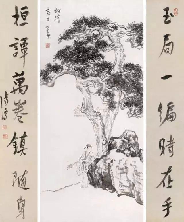 近现代名家山水画松_中国文人画松树名家作品_齐白石的松柏高立图
