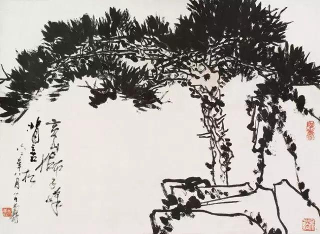 中国文人画松树名家作品_近现代名家山水画松_齐白石的松柏高立图