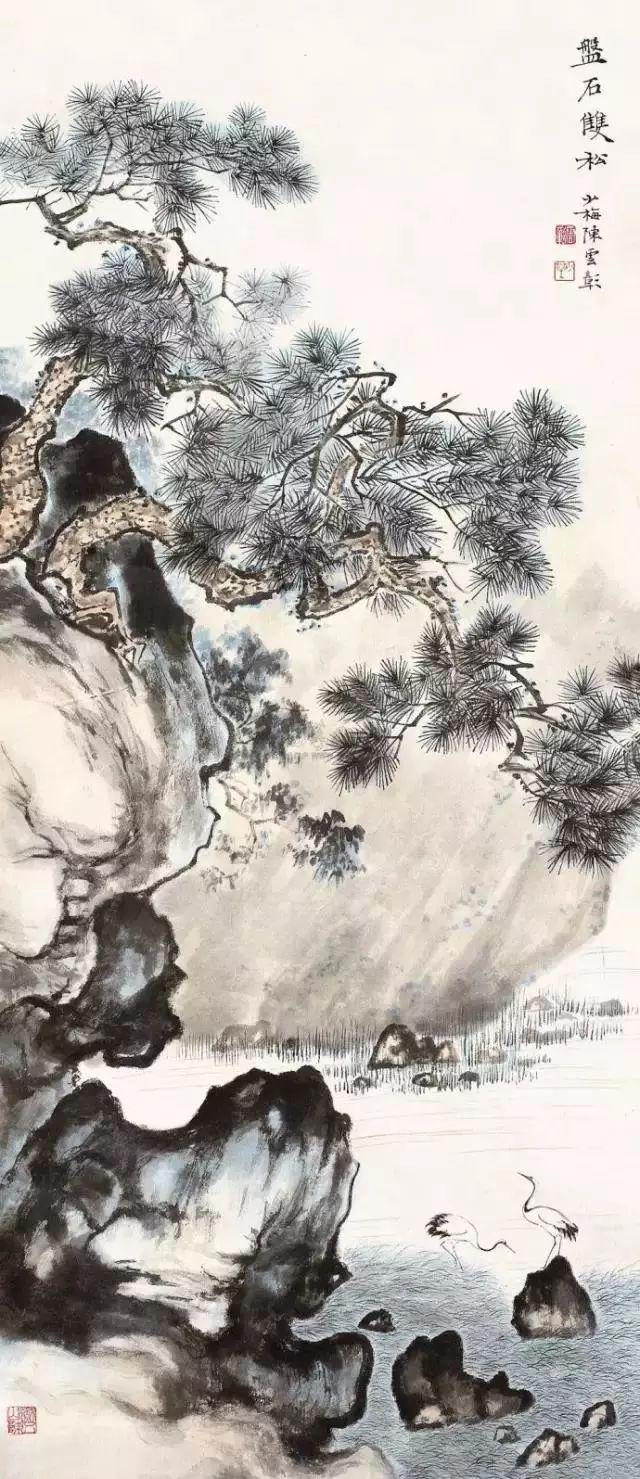 近现代名家山水画松_齐白石的松柏高立图_中国文人画松树名家作品