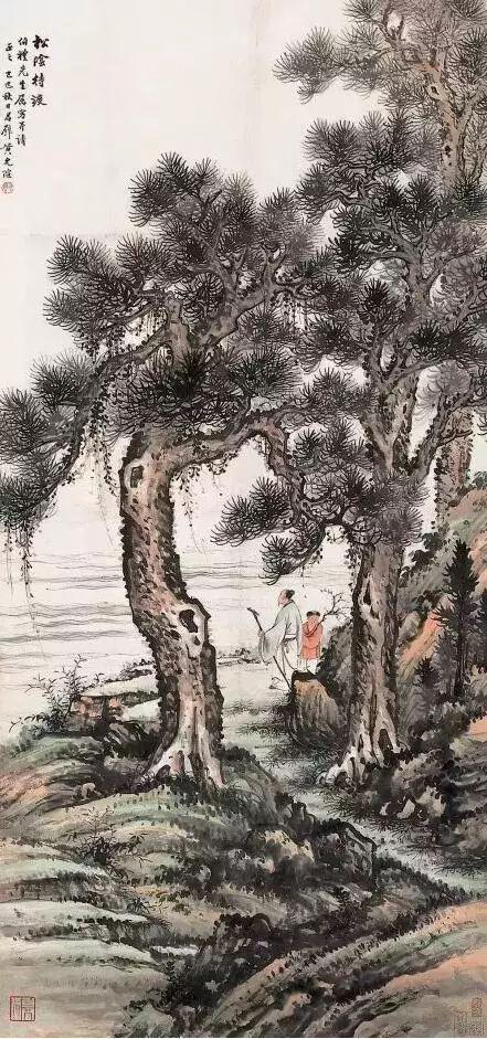 齐白石的松柏高立图_近现代名家山水画松_中国文人画松树名家作品