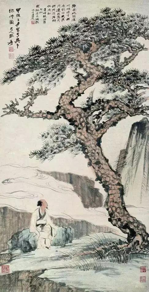 齐白石的松柏高立图_近现代名家山水画松_中国文人画松树名家作品