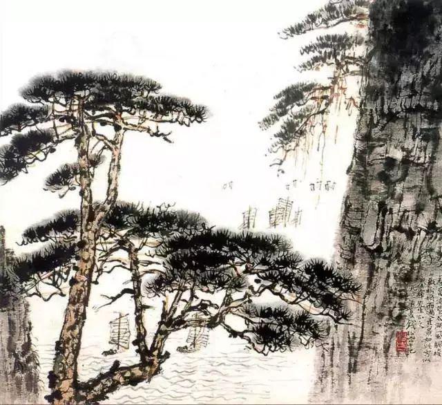 中国文人画松树名家作品_近现代名家山水画松_齐白石的松柏高立图