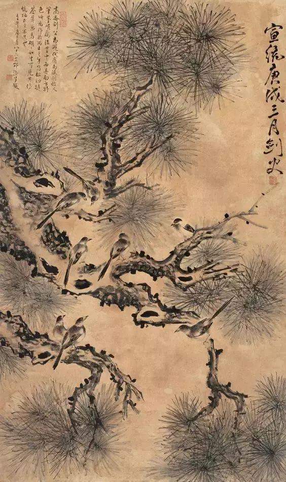 中国文人画松树名家作品_近现代名家山水画松_齐白石的松柏高立图