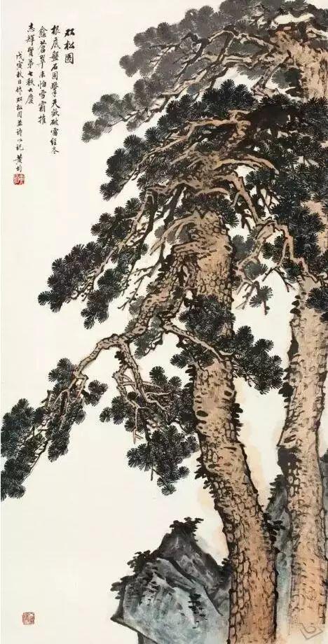 中国文人画松树名家作品_近现代名家山水画松_齐白石的松柏高立图