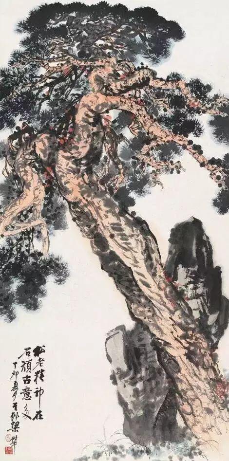 齐白石的松柏高立图_中国文人画松树名家作品_近现代名家山水画松