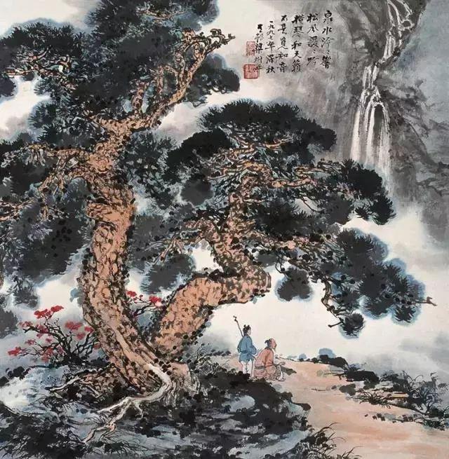 中国文人画松树名家作品_近现代名家山水画松_齐白石的松柏高立图
