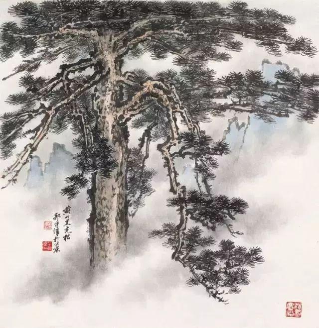 中国文人画松树名家作品_齐白石的松柏高立图_近现代名家山水画松