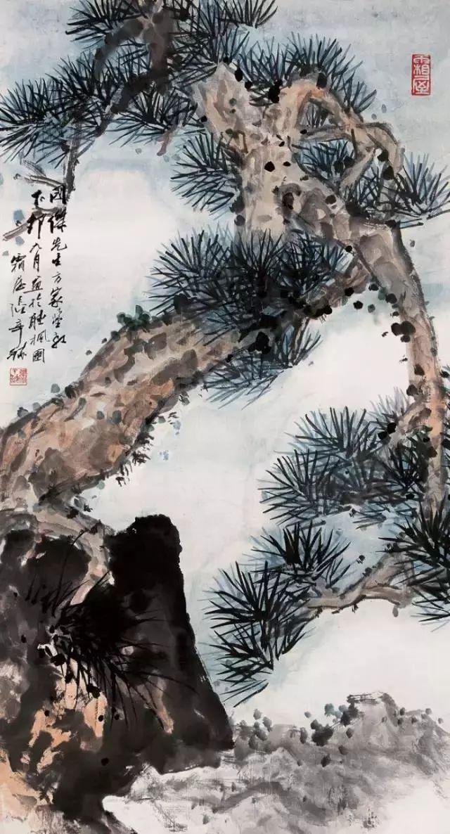 中国文人画松树名家作品_近现代名家山水画松_齐白石的松柏高立图