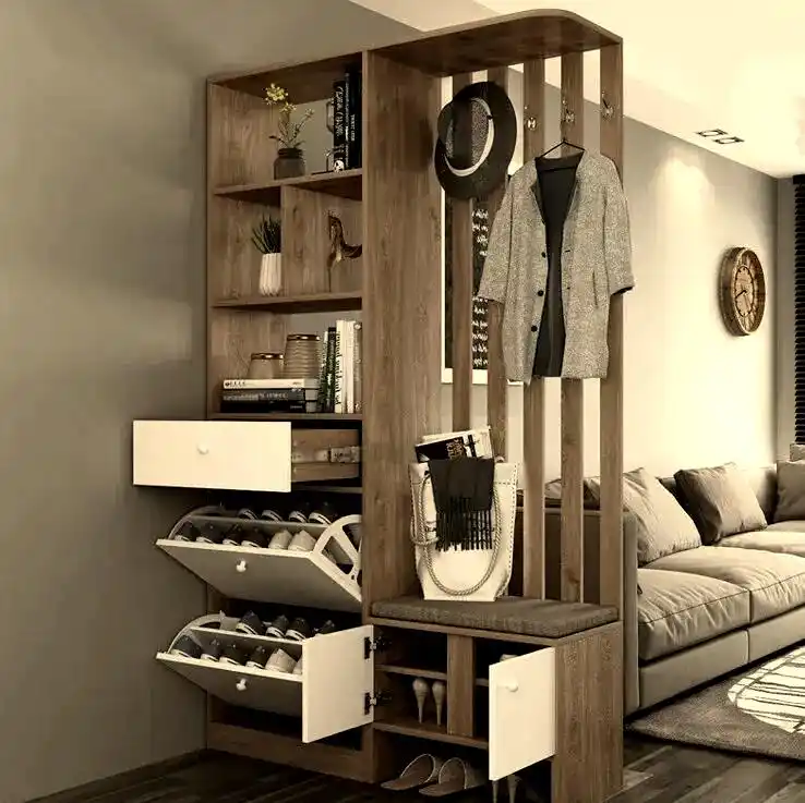 进门换鞋区效果图_门厅设计的重要性_柜体与坐凳设计结合