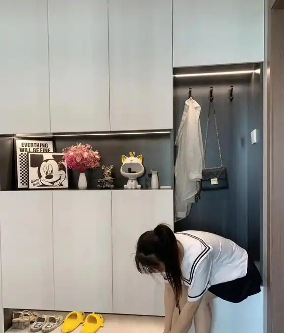 独立玄关鞋柜布置_玄关鞋柜设计_进门换鞋区效果图