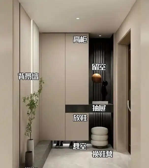 进门换鞋区效果图_玄关鞋柜设计_独立玄关鞋柜布置