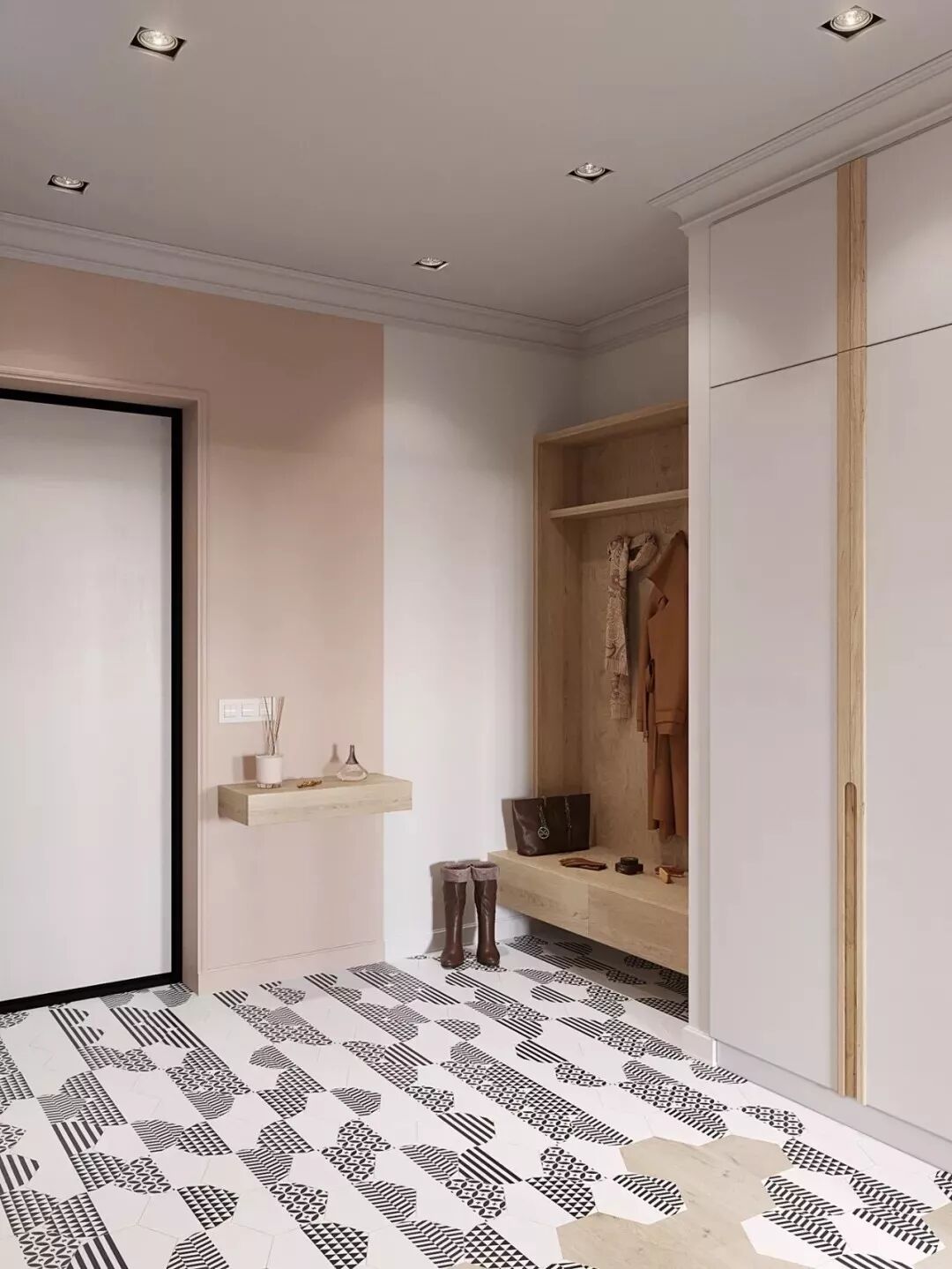 进门换鞋区效果图_门厅设计_鞋柜悬空10-15cm