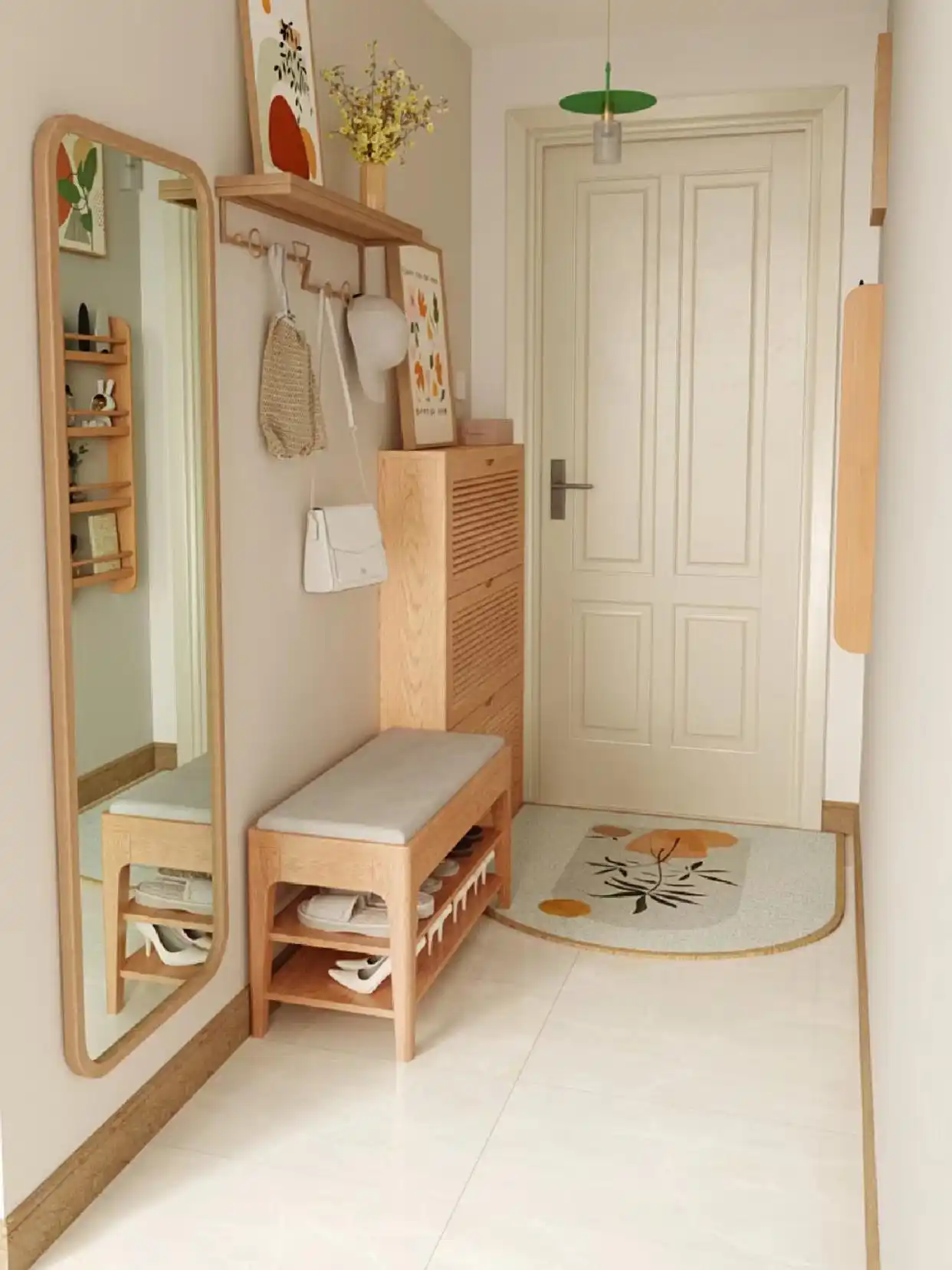 进门换鞋区效果图_玄关设计鞋柜收纳_独立玄关鞋柜布局