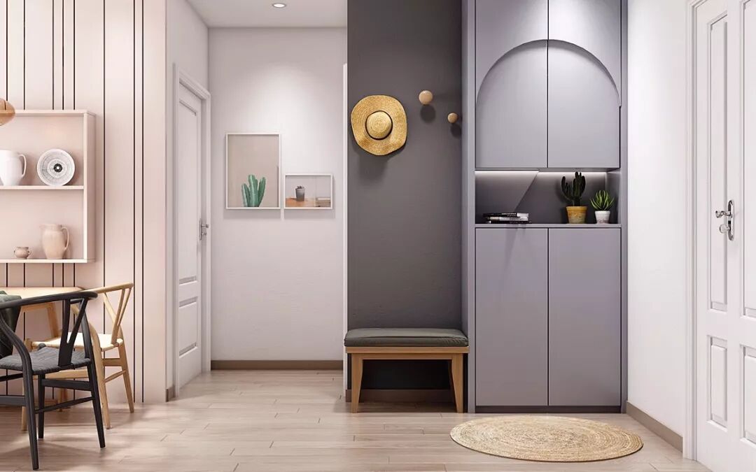 进门换鞋区效果图_门厅设计_嵌入式壁柜门厅收纳