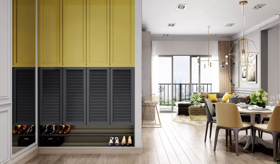 门厅设计_嵌入式壁柜门厅收纳_进门换鞋区效果图