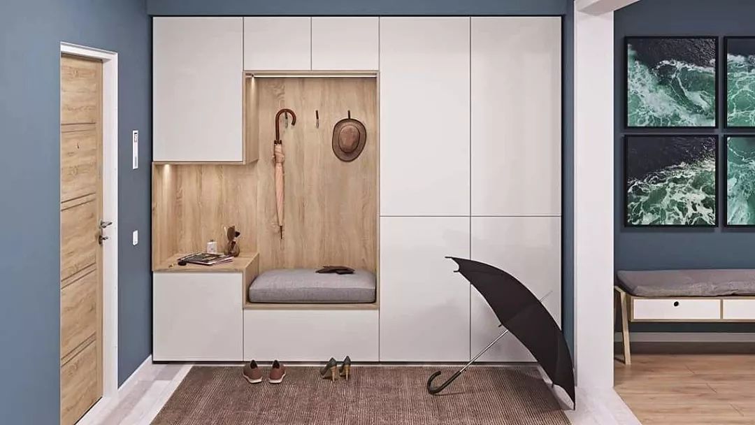 门厅设计_嵌入式壁柜门厅收纳_进门换鞋区效果图