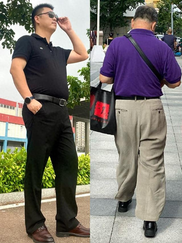 六七十岁男人西裤穿搭细节_中年西裤裤裆图片微博_避免油腻感搭配技巧