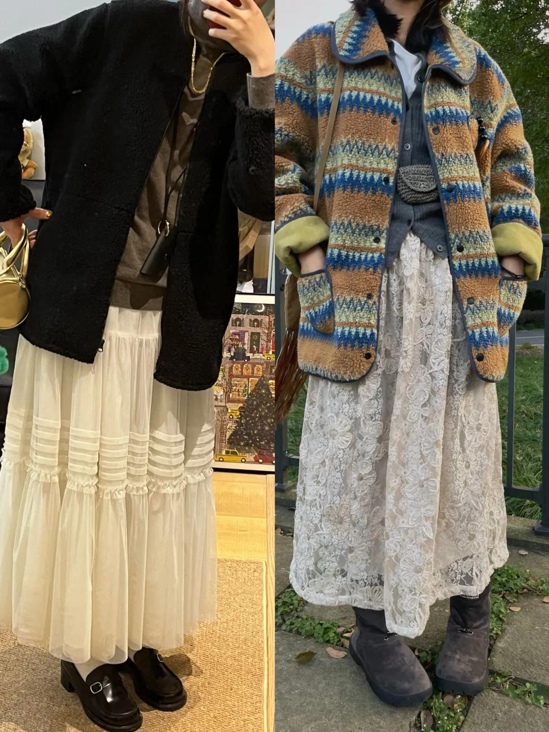 冬天长裙穿搭_叠穿长裙技巧_冬季蕾丝连衣裙