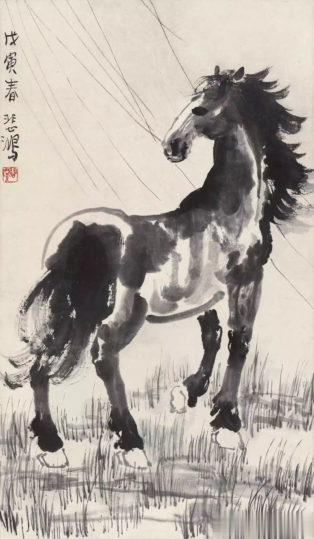 徐悲鸿马的艺术特点_徐悲鸿画马的技法与精神_徐悲鸿画的马