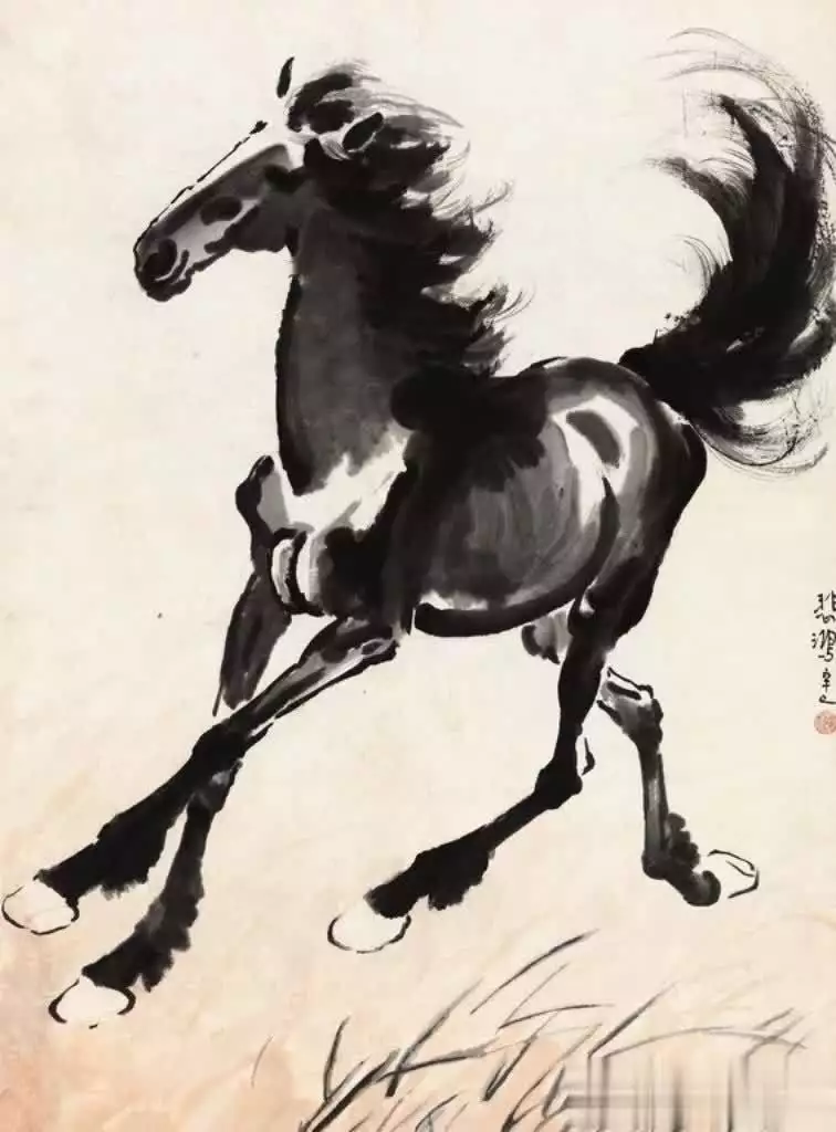 徐悲鸿马的艺术特点_徐悲鸿画马的技法与精神_徐悲鸿画的马