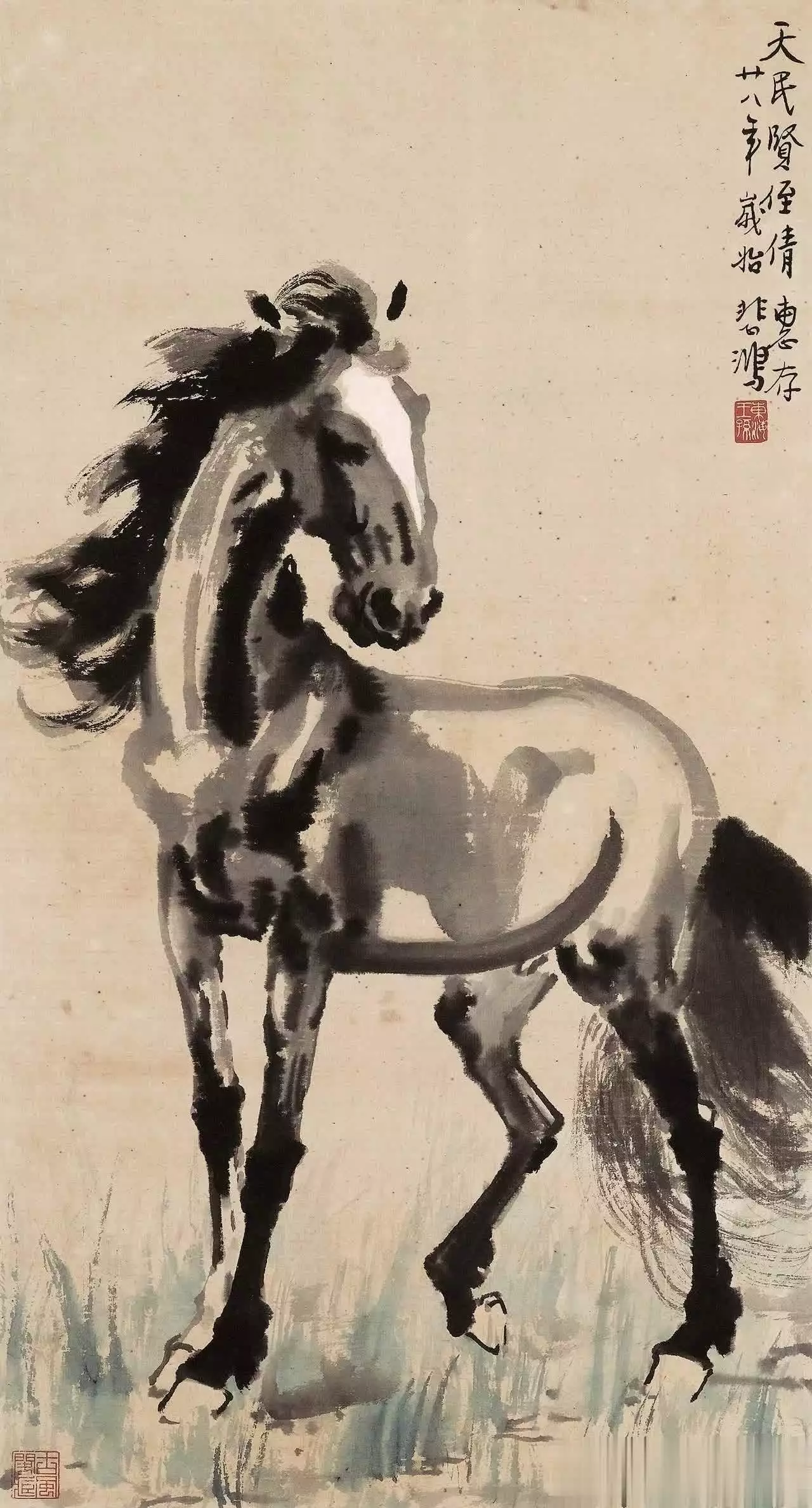 徐悲鸿画马的技法与精神_徐悲鸿画的马_徐悲鸿马的艺术特点