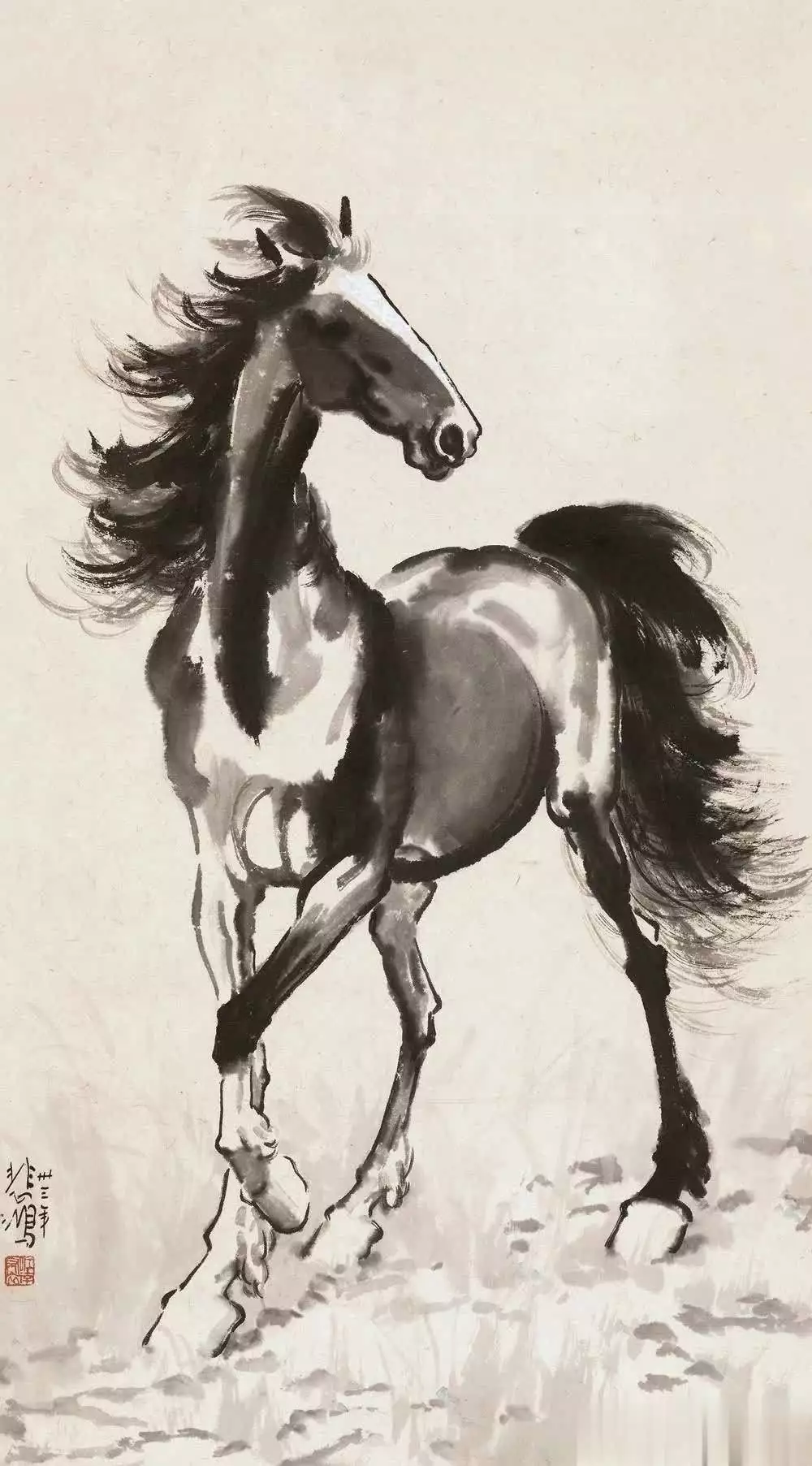 徐悲鸿马的艺术特点_徐悲鸿画马的技法与精神_徐悲鸿画的马